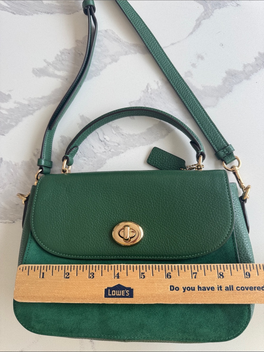 Coach Satchel Forest Green Pebbled Leather & Suede Marlie Top Handle Kelly - Picture 11 of 16